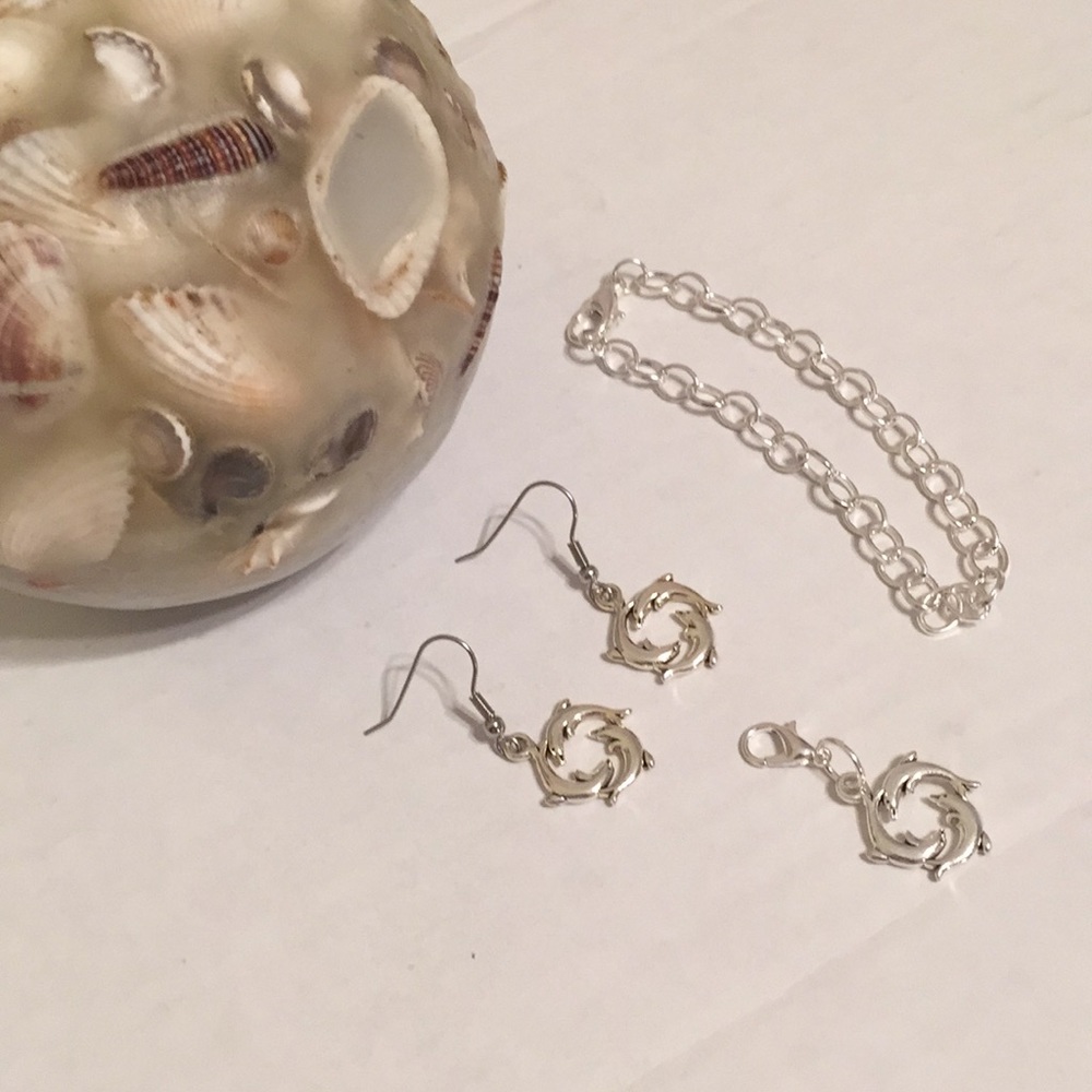 Dolphin Round Charm Bracelet & Earrings